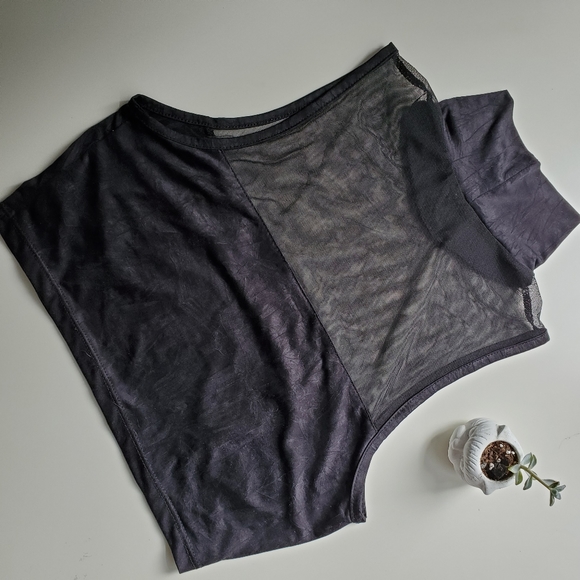 Black Mesh Crop Top Mock Neck - Picture 2 of 3